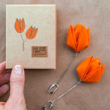 Romantyczny prezent dla niej - pomarańczowe kolczyki TULIPANY premium