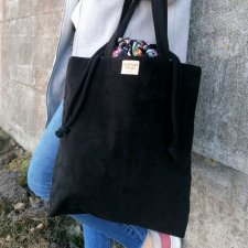 Torba HANA Dark Blooming Garden - duża czarna torba z kominem z nubuku