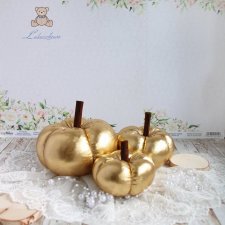 Jesienne dynie dekoracyjne, dekoracja wnętrza, ręcznie szyte, złote 3szt GOTOWE