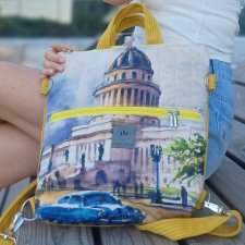 Pikowany welurowy plecak torba 2w1 Havana