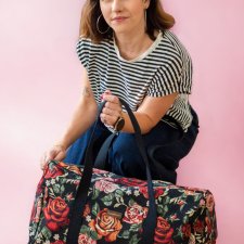 Duża żakardowa torba podróżna w kwiaty