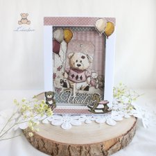 Kartka na roczek, kartka urodzinowa dla dziecka "BabyGirl Miś Vintage"GOTOWA