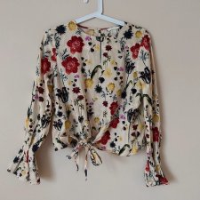 H&M S 36 bluzka krótka w kwiaty letni print 100% bawełna
