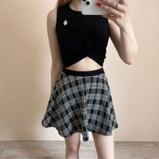 Topshop 36 S 73% wiskoza spódniczka w kratkę czarna biała rozkloszowana