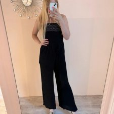 Superdry S 36 100% wiskoza kombinezon długi czarny bez ramiączek