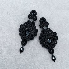 "Rossa" wieczorowe czarne eleganckie bogate kolczyki sutasz z kryształkami