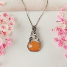 Naszyjnik Jadeit Pomarańczowy stal chirurgiczna wisiorek handmade wirewrapping
