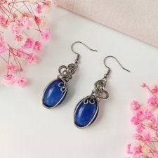 Kolczyki Jadeit Niebieski stal chirurgiczna wisiorek handmade wirewrapping