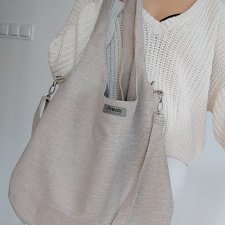 Duża damska jasna xxl torba boho worek shopper beżowo szara
