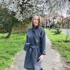 Płaszcz kimono 100% wełna alpaka patchworkowe oko frędzle.