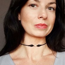 SUPER PEŁNIA opal w makramie naszyjnik choker pleciony czarny mikro makrama ~ delfina dolls