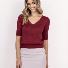 Dzianinowy t-shirt, z krótkim rękawem - SWE339 bordo MKM