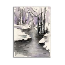 Obraz ręcznie malowany akwarela "Pejzaż zimowy" +rama