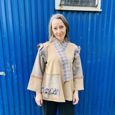 Kimono patchwork 100% wełna żakiet narzutka