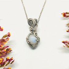 Naszyjnik Kamień Księżycowy 4 stal chirurgiczna wisiorek handmade wirewrapping