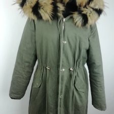 Dwustronna Kurtka parka Khaki Czarna z futrzanym kołnierzem Unikat