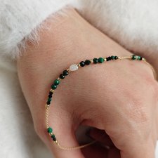 Malachit i perła - bransoletka z kamieni naturalnych
