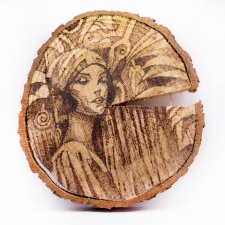 Twenties - pirografia (19x18 cm) - obraz wypalany na drewnie, woodburning, pyrography art