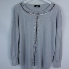 Wallis srebrna sweterkowa cienka bluzka ze zdobieniem / M-L