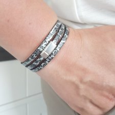 bransoletka skóra MAGNETOOS triple BAROQ silver