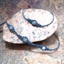 TRIO labradoryt w makramie bransoletka i choker pleciony z kamieniami mikro makrama