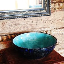 Umywalka turkusowa 46 cm, umywalka niebieska, umywalka nablatowa, umywalka ceramiczna, umywalka gliniana, umywalka ręcznie robiona