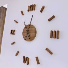 Zegar z litego drewna, naklejany, przyklejany, cyfry rzymskie, boho, zestaw diy do naklejenia na ścianę, drewno dębowe, drewniany rustykalny