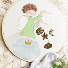 obrazek z aniołkiem, personalizowana pamiątka roczek chrzest
