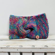Neonowa opaska turban na głowę uszy zamiast czapki ręcznie robiona twist