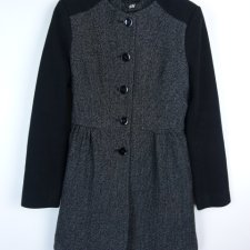 H&M płaszcz z wełną melanż czarny / 34 - XS
