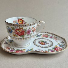 Beautiful Antique A.B.J. Crafton - Malvern ❀ڿڰۣ❀ Hand painted - Kwiatowa filiżanka i talerzyk