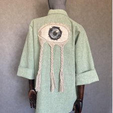 Kimono 100% len patchorkowe oko z frędzlami.