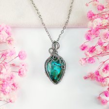 Naszyjnik Szatukit stal chirurgiczna wisiorek handmade wirewrapping