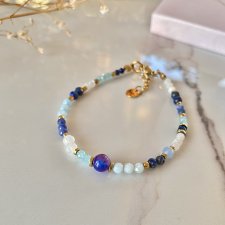 Bransoletka amulet zodiak Bliźnięta sugilit akwamaryn lapis lazuli sodalit
