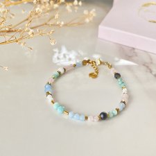 Bransoletka zodiakalna Rak larvikit amazonit kwarc różowy talizman