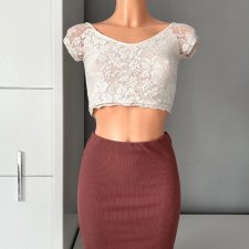 Bershka S 36, crop top koronkowy, krótki, 100% wiskoza, z podszewką