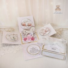 Exploding box, kartka na chrzest, roczek, narodziny, pamiątka "BabyRose" GOTOWY