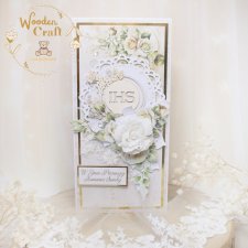 Kartka komunijna pamiątka pierwszej komunii "White Roses 1" GOTOWA