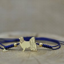Spaniel kontynentalny Phalene - bransoletka z psem, srebro 925 pozłacane