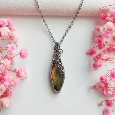 Naszyjnik Labradoryt Pomarańczowy stal chirurgiczna wisiorek handmade wirewrapping