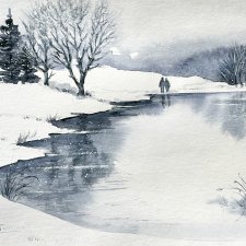Zimowe refleksje. Original Akwarela A4