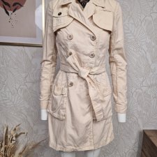 Tommy Hilfiger płaszcz przejściowy cienki wiosenny beż S 36 bawełna y2k