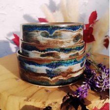 KAMIONKOWY KOMPLET MISECZEK WARIACJA CERAMICZNA na biżuterię ŚWIECE przekąski ZESTAW PODSTAWEK trzy sztuki GAIA-DESIGN
