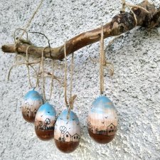 4 pisanki zawieszki, drewniane ręcznie malowane, dekoracje wielkanocne