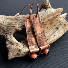 Kolczyki z kutej, oksydowanej miedzi z agatem /5/ biżuteria handmade