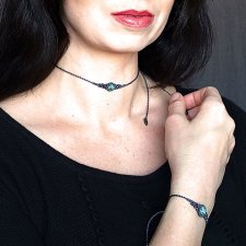 UNO jaspis turkusowy w makramie naszyjnik choker i bransoleta mikromakrama