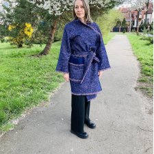 Płaszcz kimono wełna, frędzle.
