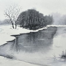 Nad jeziorem zimą. Original Akwarela A4