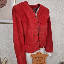 Vintage zamszowa skórzana cienka przejściowa kurtka kieszenie 42 XL krótka