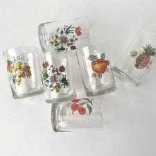 6x nowe szklanki kwiatki owoce literatki PRL retro 150ml
